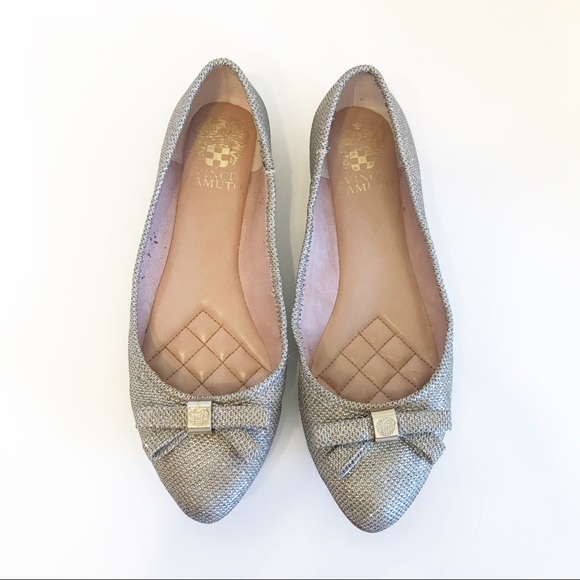 Vince Camuto Shoes - Vince Camuto Timba Bow Metallic Silver Flats 6.5
